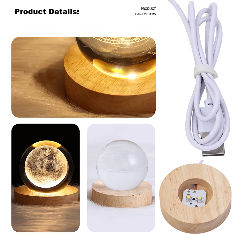 USB LED Night Light Galaxy Crystal Ball Table Lamp 3D Planet Moon Lamp Bedroom Home Decor for Kids Party Children