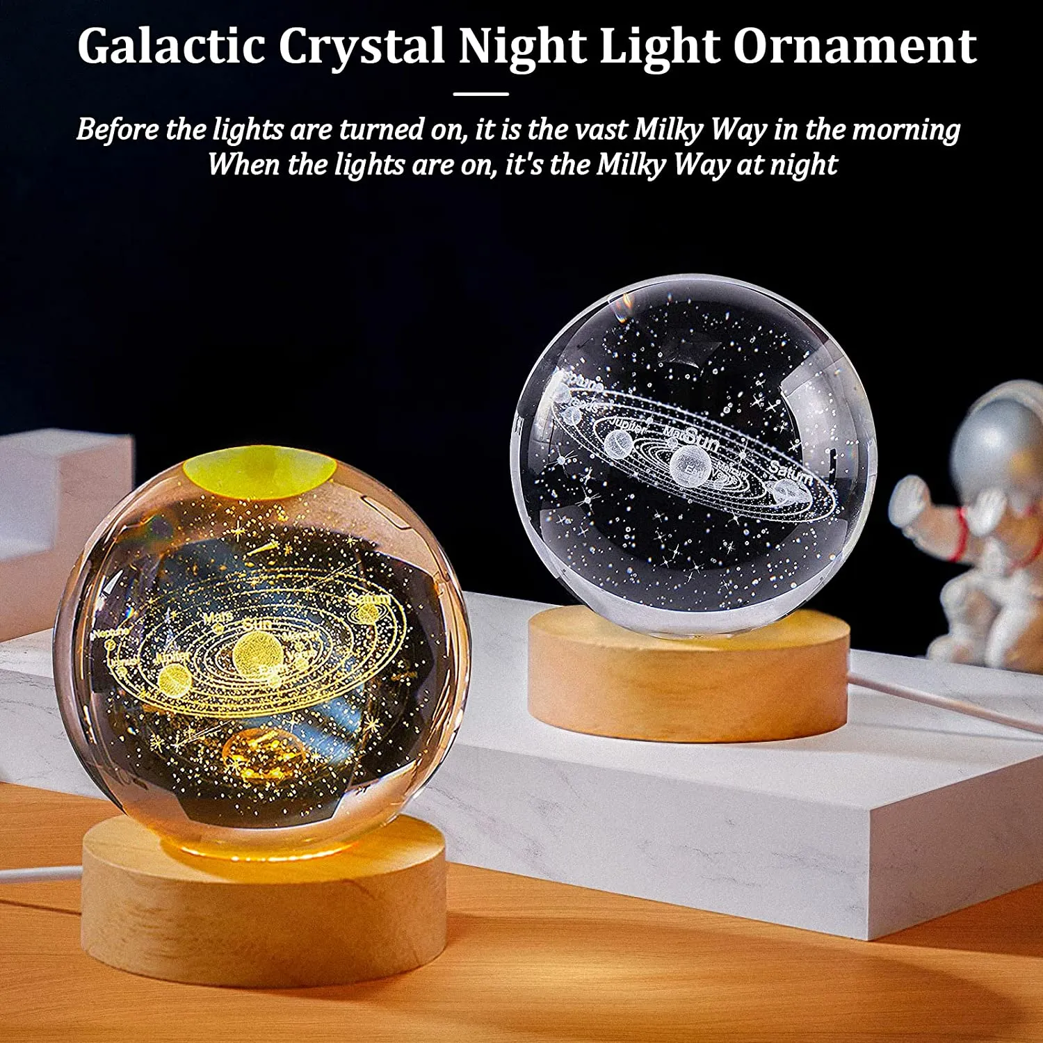 USB LED Night Light Galaxy Crystal Ball Table Lamp 3D Planet Moon Lamp Bedroom Home Decor for Kids Party Children