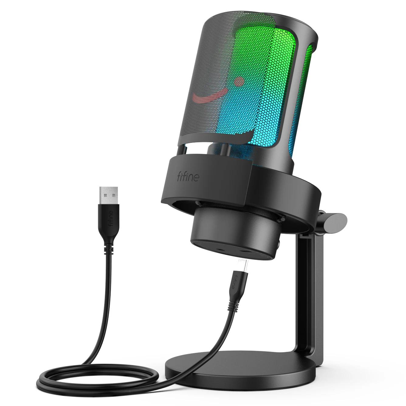 USB Microphone for Recording and Streaming on PC and Mac,Headphone Output and Touch-Mute Button,Mic with 3 RGB Modes
