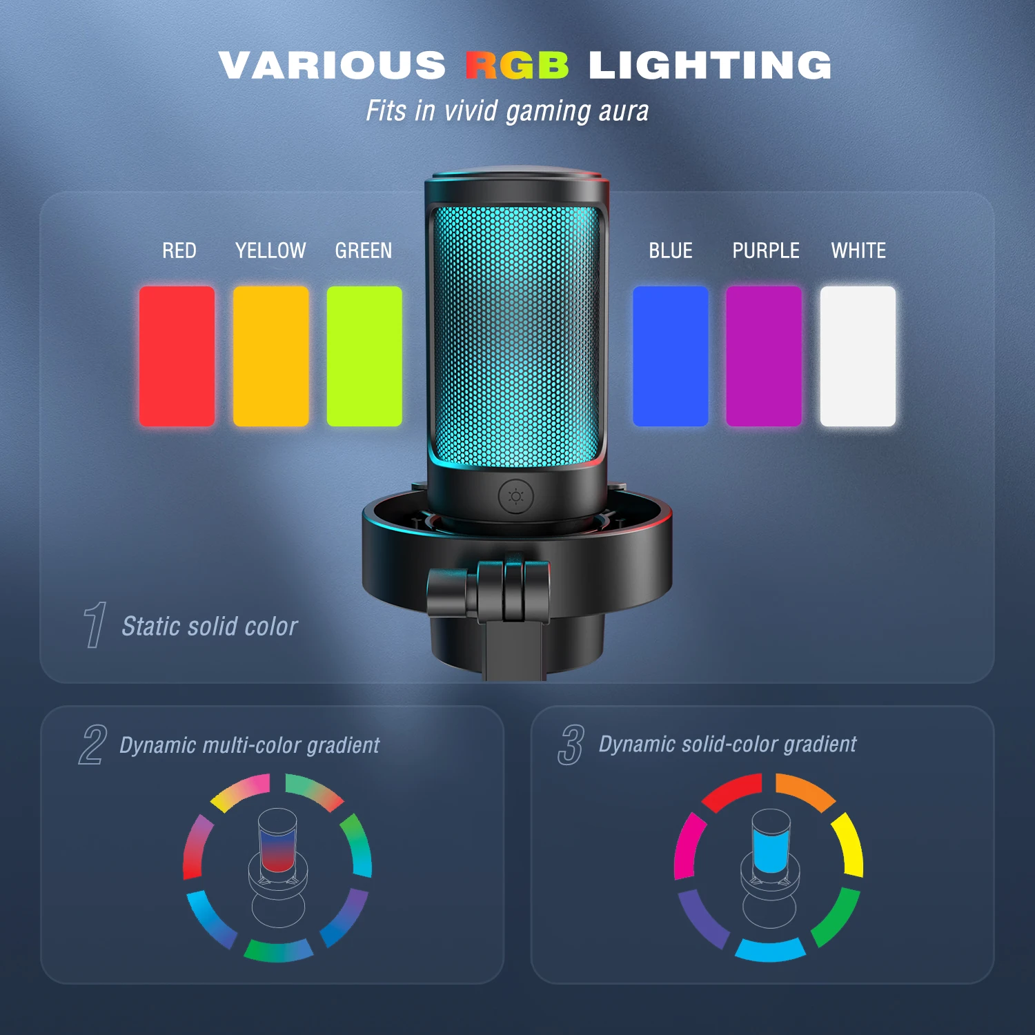 USB Microphone for Recording and Streaming on PC and Mac,Headphone Output and Touch-Mute Button,Mic with 3 RGB Modes