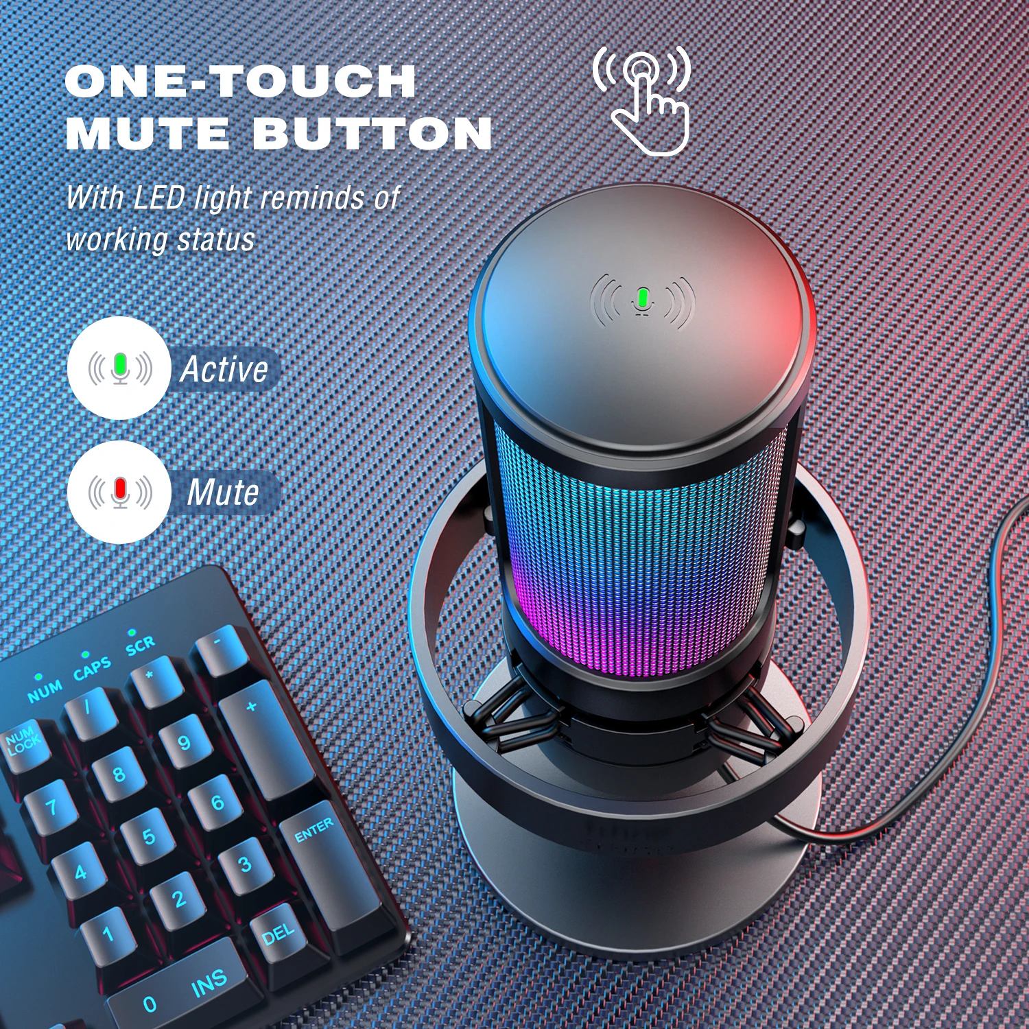 USB Microphone for Recording and Streaming on PC and Mac,Headphone Output and Touch-Mute Button,Mic with 3 RGB Modes