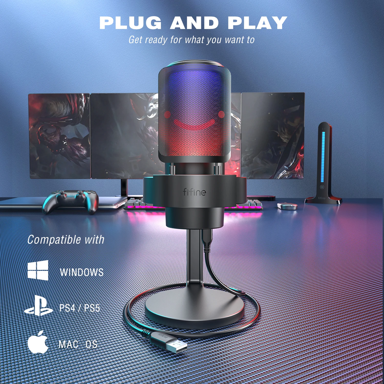 USB Microphone for Recording and Streaming on PC and Mac,Headphone Output and Touch-Mute Button,Mic with 3 RGB Modes