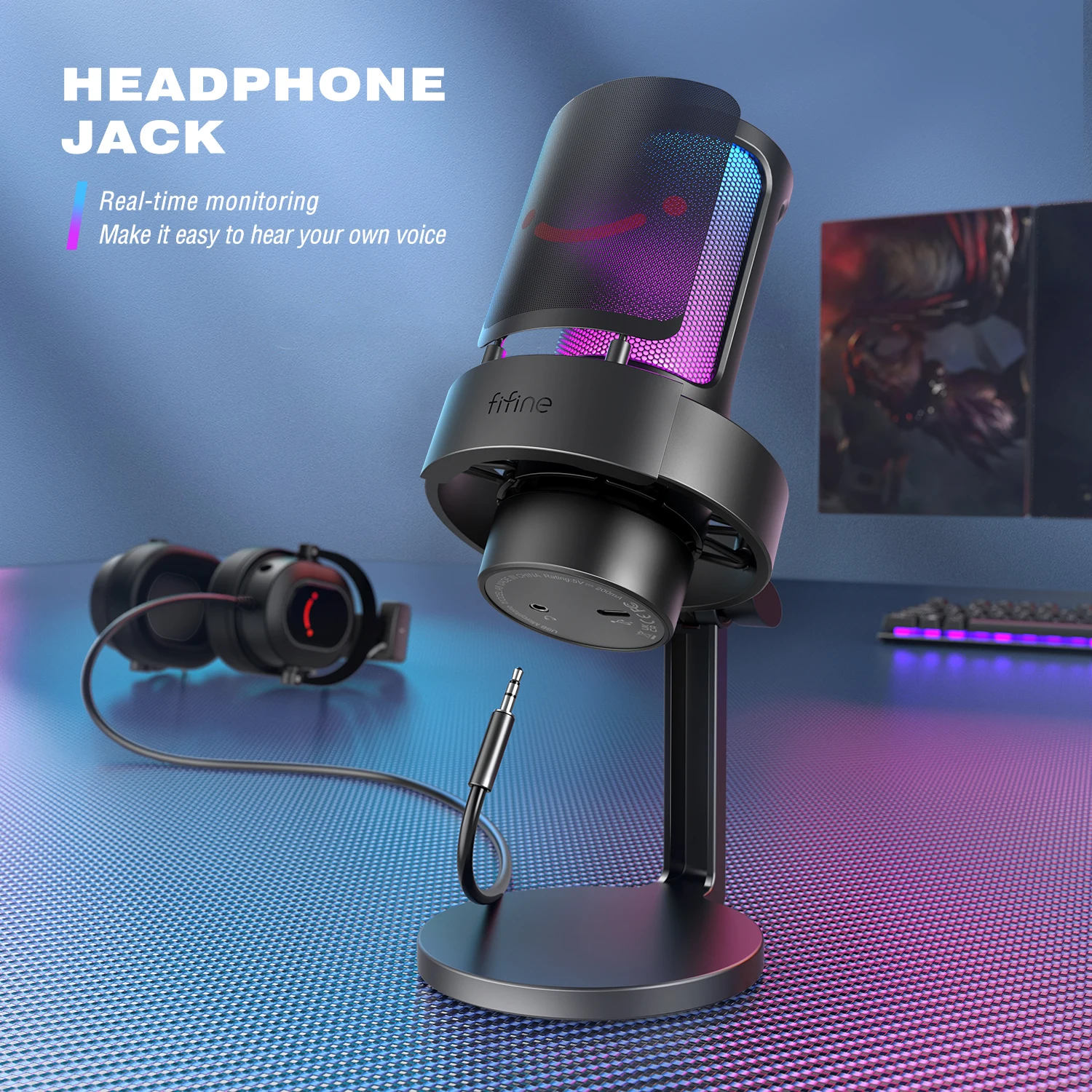 USB Microphone for Recording and Streaming on PC and Mac,Headphone Output and Touch-Mute Button,Mic with 3 RGB Modes