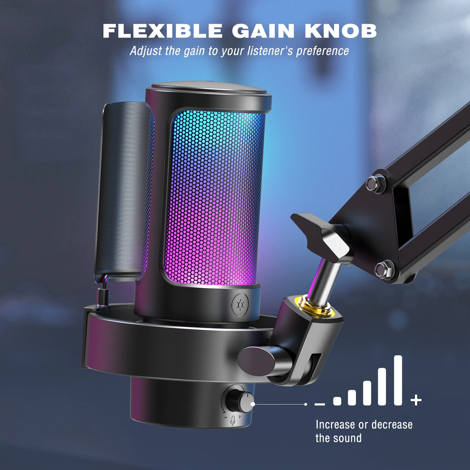 USB Microphone for Recording and Streaming on PC and Mac,Headphone Output and Touch-Mute Button,Mic with 3 RGB Modes