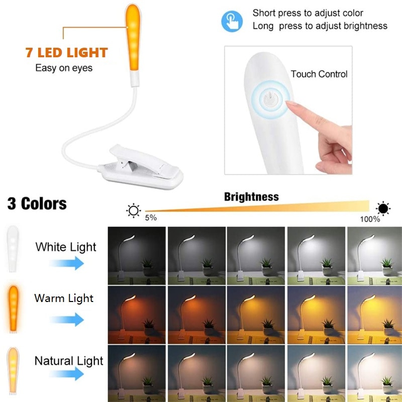 USB Rechargeable Clip On Reading Lamp