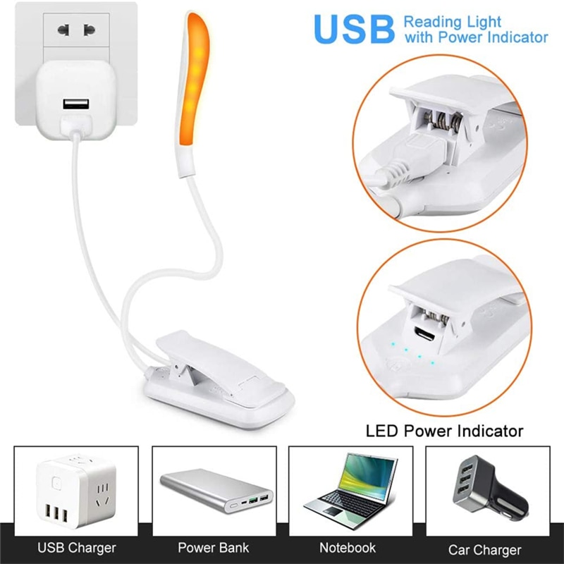 USB Rechargeable Clip On Reading Lamp
