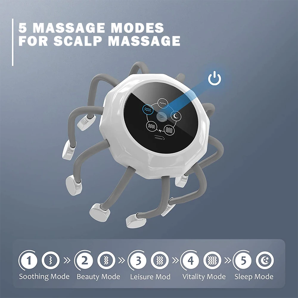 USB Rechargeable Electric Scalp Massager Head Massager Red Light Therapy Vibrator Octopus Head Scratcher For Relaxation