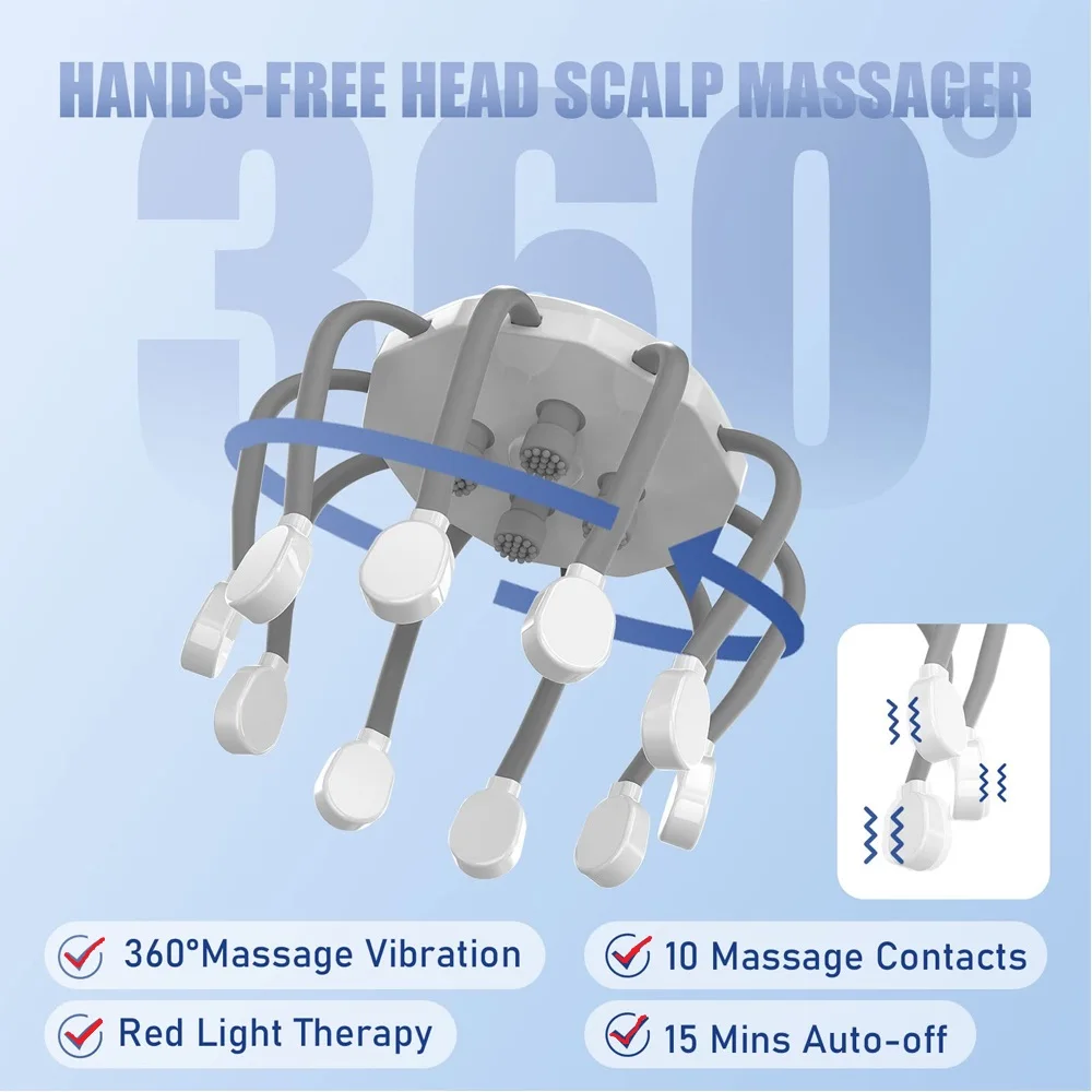 USB Rechargeable Electric Scalp Massager Head Massager Red Light Therapy Vibrator Octopus Head Scratcher For Relaxation