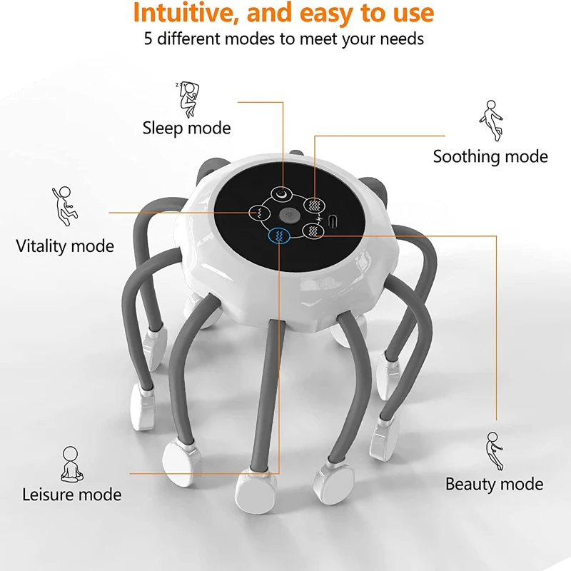 USB Rechargeable Electric Scalp Massager Head Massager Red Light Therapy Vibrator Octopus Head Scratcher For Relaxation