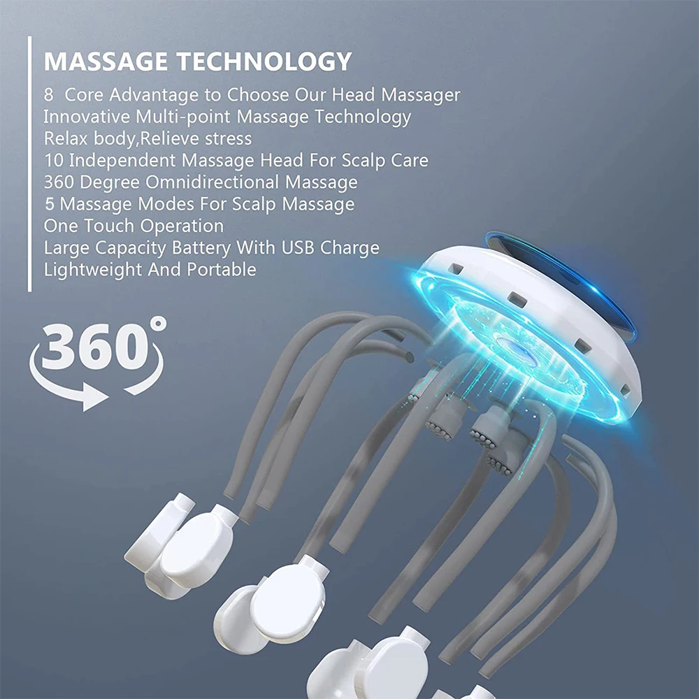 USB Rechargeable Electric Scalp Massager Head Massager Red Light Therapy Vibrator Octopus Head Scratcher For Relaxation