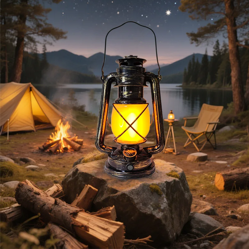USB Rechargeable Retro LED Camping Light Hanging Tent Light Portable Horse Lantern Outdoor Kerosene 3 Lighting Modes