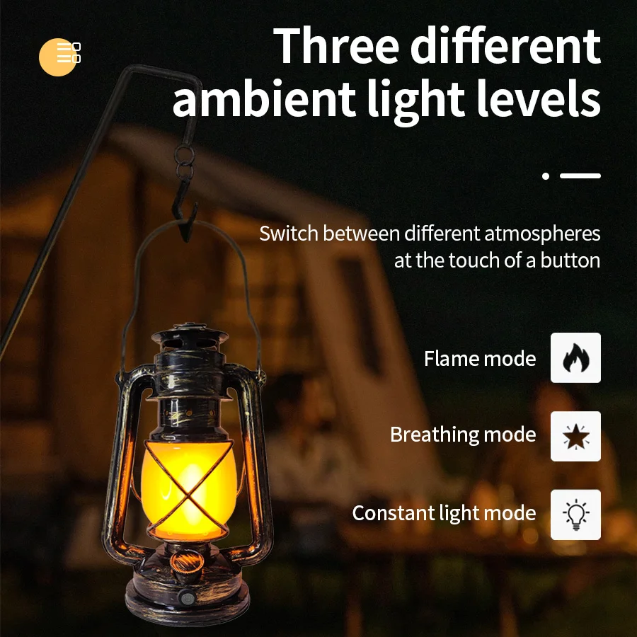 USB Rechargeable Retro LED Camping Light Hanging Tent Light Portable Horse Lantern Outdoor Kerosene 3 Lighting Modes USB Rechargeable Retro LED Camping Light Hanging Tent Light Portable Horse Lantern Outdoor Kerosene 3 Lighting Modes