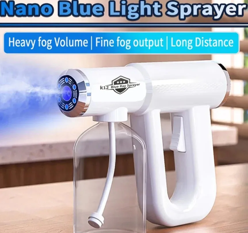 USB Rechargeable Wireless Disinfectant Spray Gun, 300ml Nano Mist Atomizer with Blue LED Light USB Rechargeable Wireless Disinfectant Spray Gun, 300ml Nano Mist Atomizer with Blue LED Light