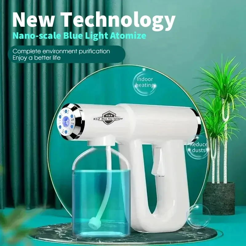 USB Rechargeable Wireless Disinfectant Spray Gun, 300ml Nano Mist Atomizer with Blue LED Light USB Rechargeable Wireless Disinfectant Spray Gun, 300ml Nano Mist Atomizer with Blue LED Light