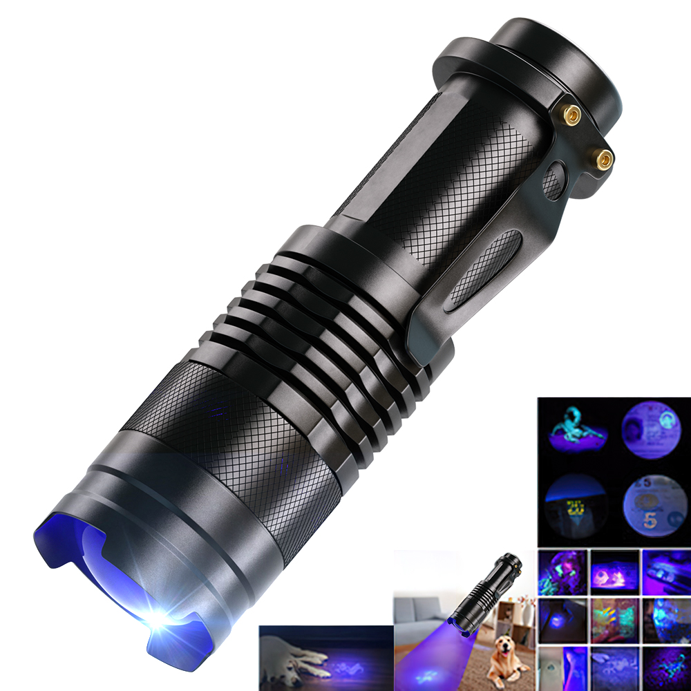 UV LED Flashlight Mini LED Torch Blacklight Wavelength Violet Light Zoomable Pet Urine Scorpion Feminine hygiene