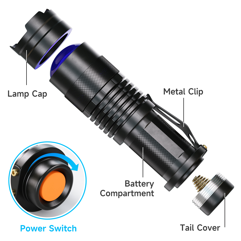 UV LED Flashlight Mini LED Torch Blacklight Wavelength Violet Light Zoomable Pet Urine Scorpion Feminine hygiene UV LED Flashlight Mini LED Torch Blacklight Wavelength Violet Light Zoomable Pet Urine Scorpion Feminine hygiene
