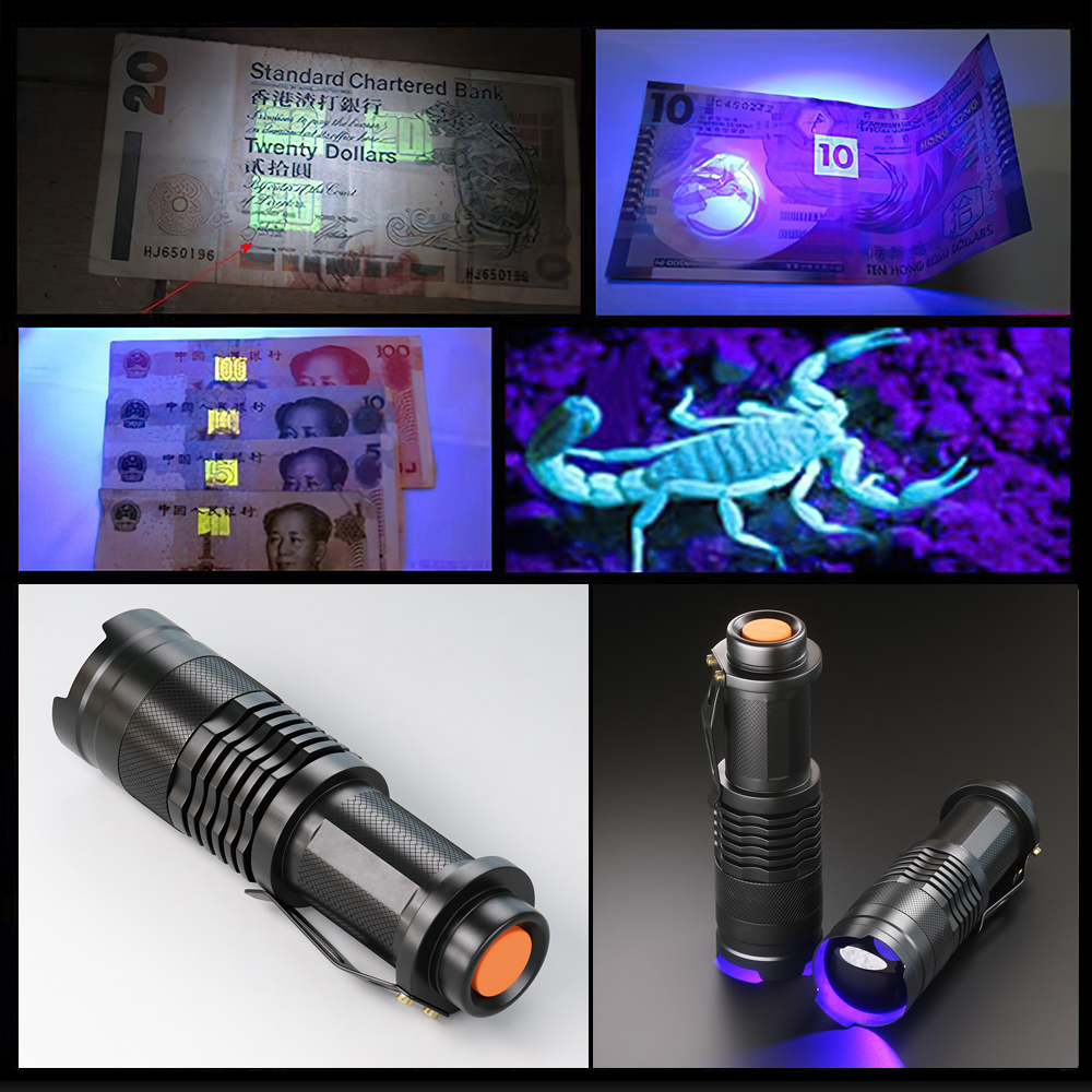UV LED Flashlight Mini LED Torch Blacklight Wavelength Violet Light Zoomable Pet Urine Scorpion Feminine hygiene UV LED Flashlight Mini LED Torch Blacklight Wavelength Violet Light Zoomable Pet Urine Scorpion Feminine hygiene