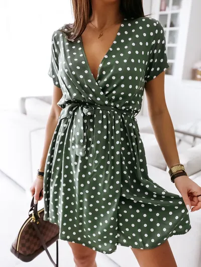 V Neck Design Ladies Polka Dot Dress V Neck Design Ladies Polka Dot Dress