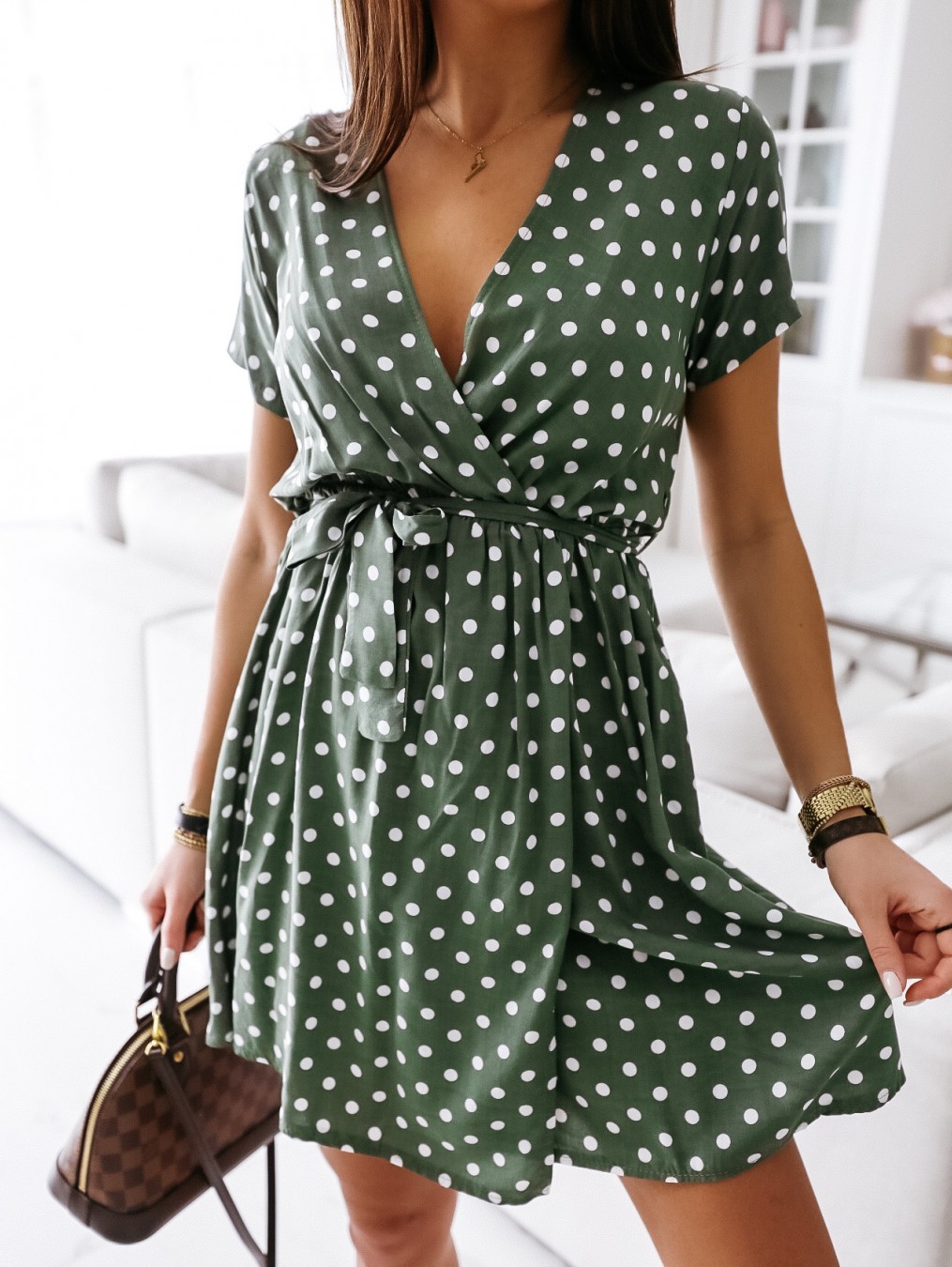V Neck Design Ladies Polka Dot Dress V Neck Design Ladies Polka Dot Dress
