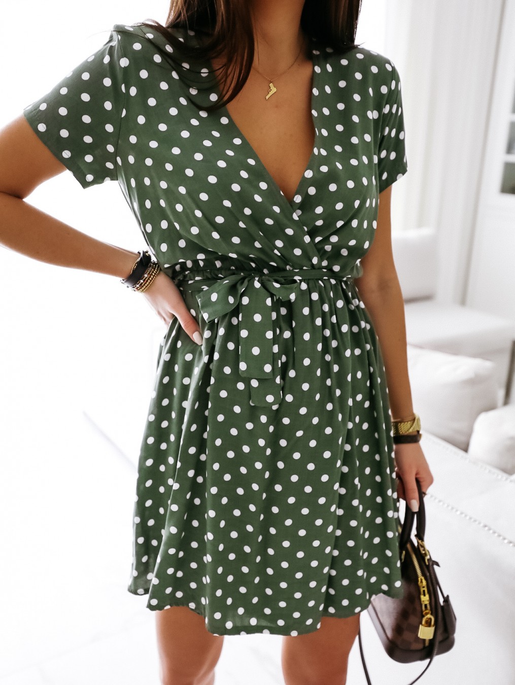 V Neck Design Ladies Polka Dot Dress V Neck Design Ladies Polka Dot Dress