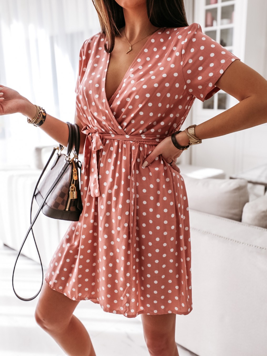 V Neck Design Ladies Polka Dot Dress V Neck Design Ladies Polka Dot Dress