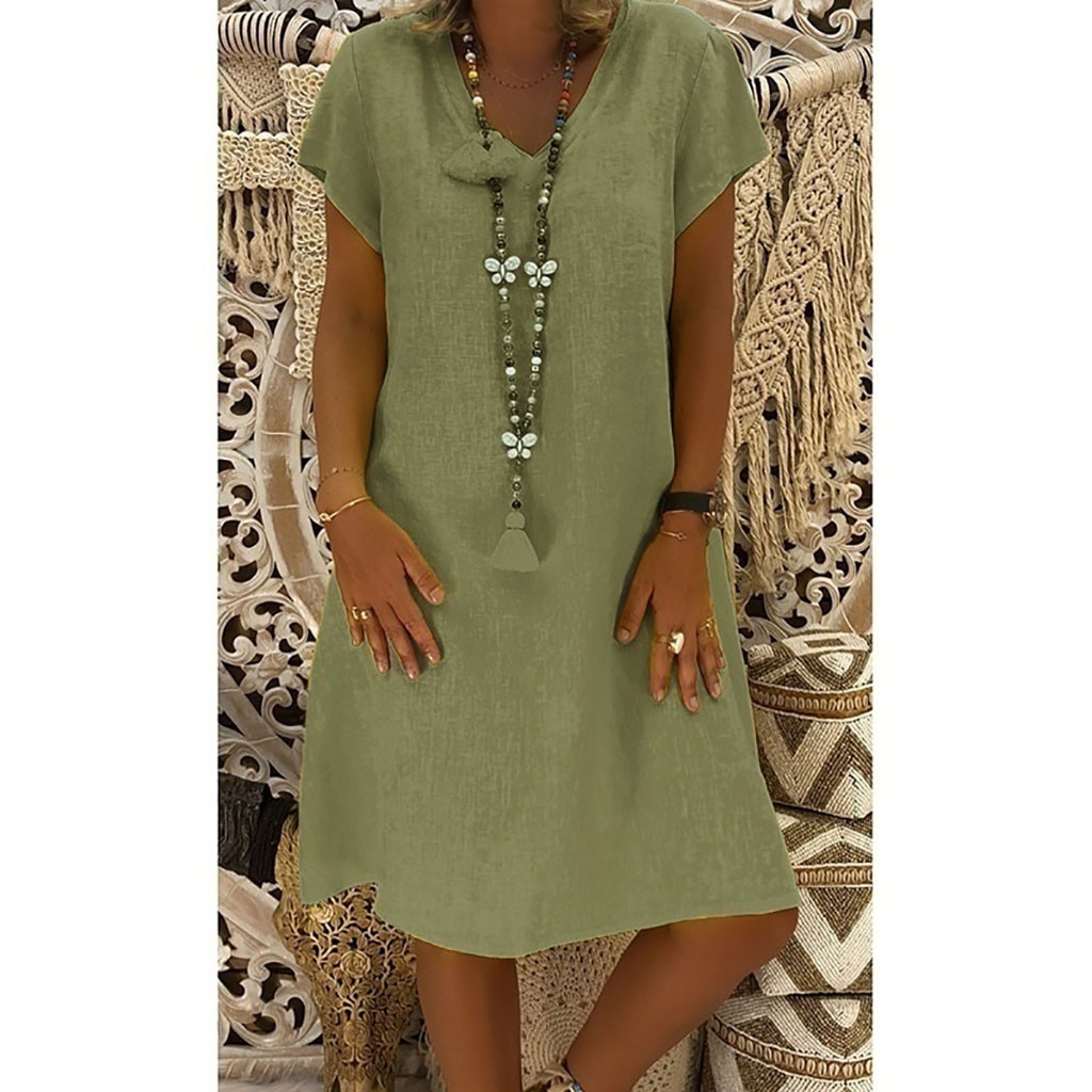 V Neck Dress Linen Summer Wear V Neck Dress Linen Summer Wear