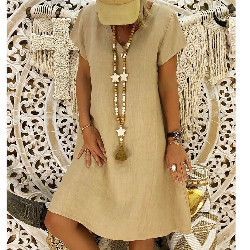 V Neck Dress Linen Summer Wear V Neck Dress Linen Summer Wear