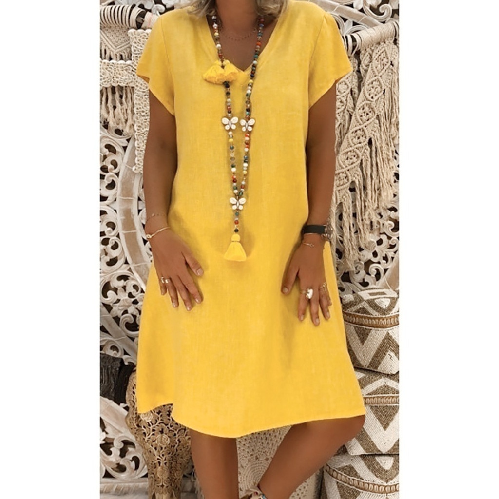 V Neck Dress Linen Summer Wear V Neck Dress Linen Summer Wear