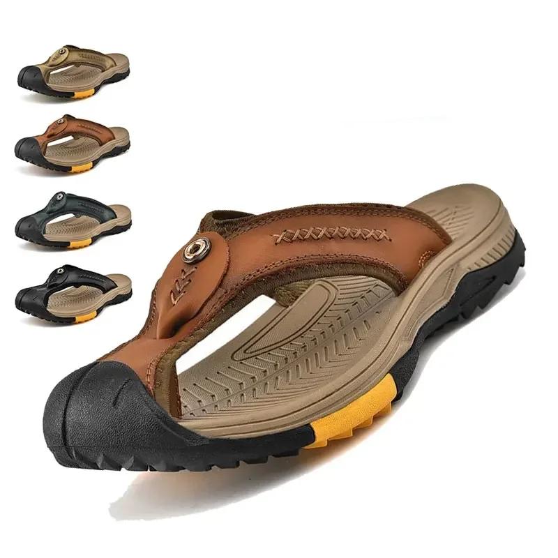 Vanmie Genuine Cow Leather Shoes Men Sandals Men Slippers Anti-slip Summer Fashion Slippers for Men Luxury Casual