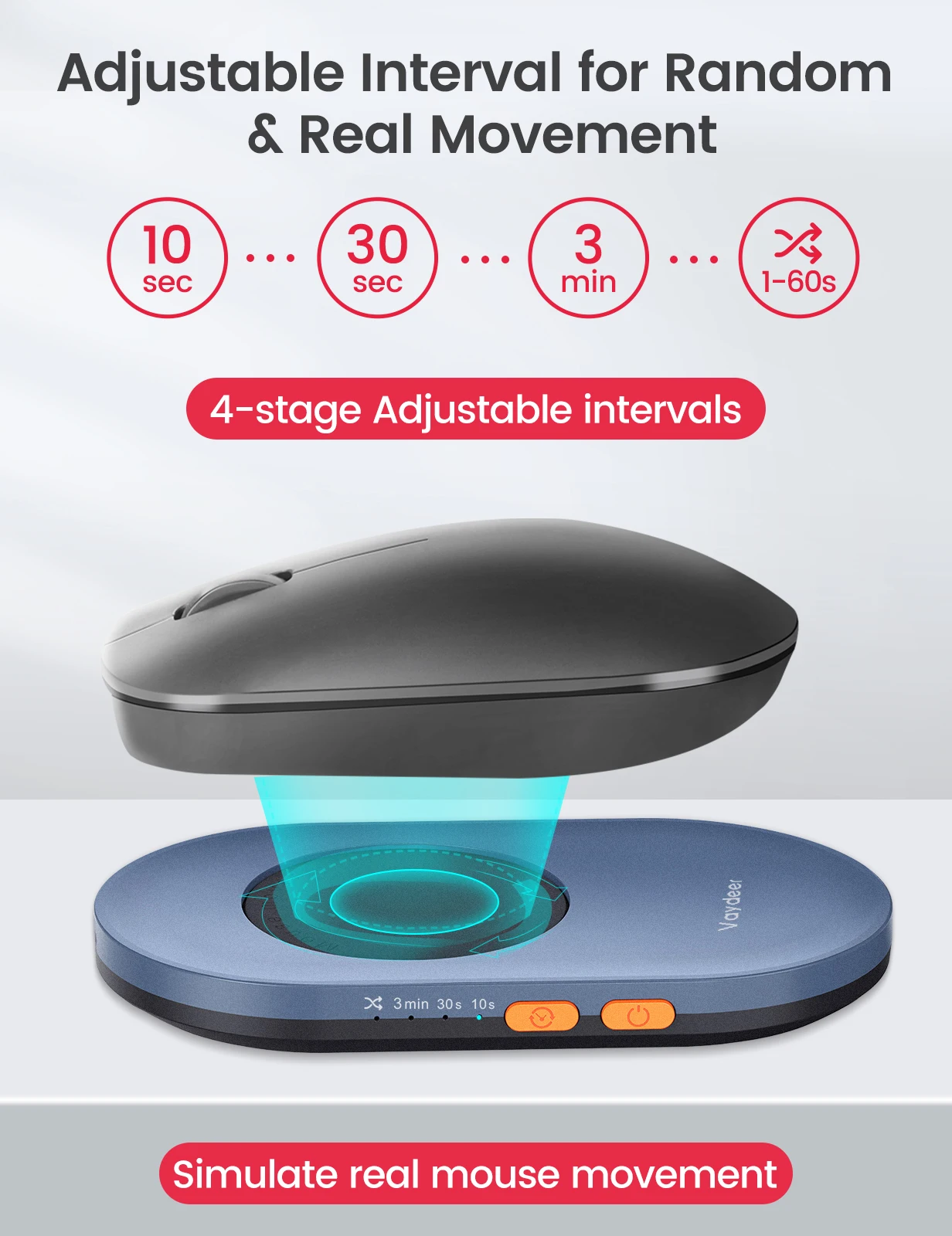 Vaydeer Undetectable Mouse Jiggler with Power Adapter and ON/Off Switch Mouse Mover Simulator, Driver-Free Mouse