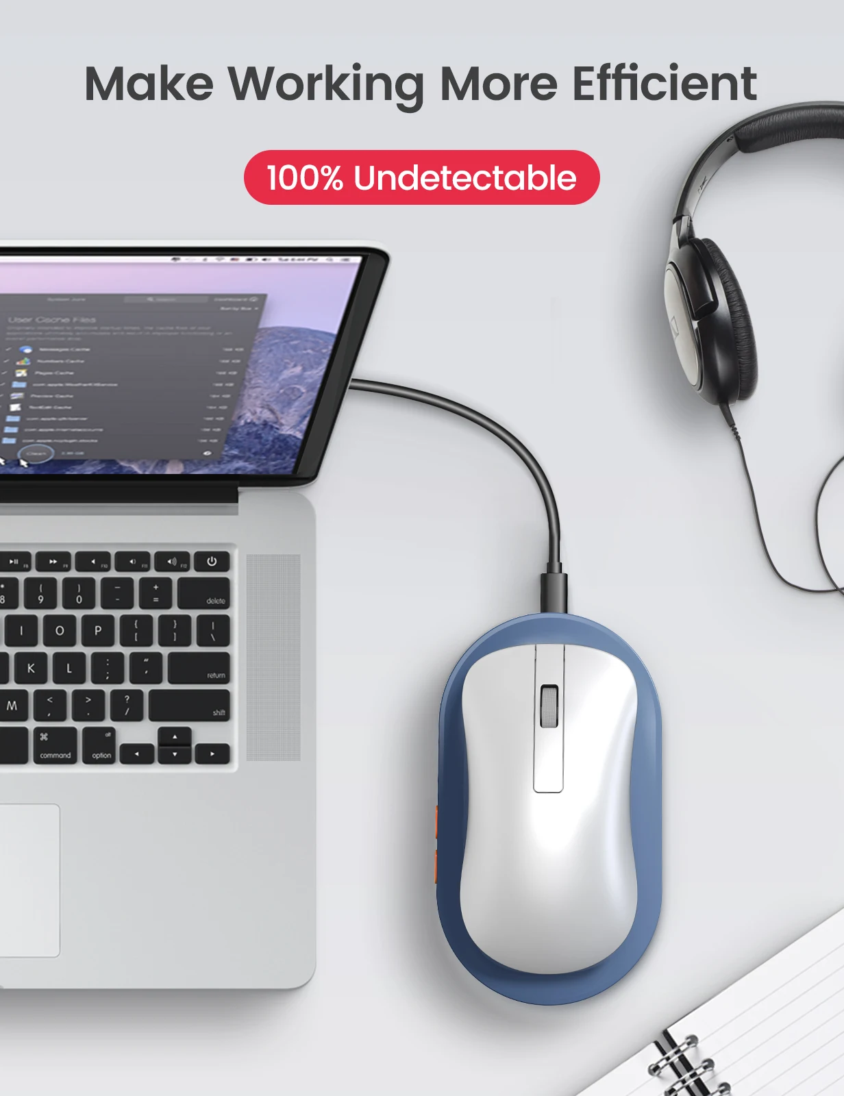 Vaydeer Undetectable Mouse Jiggler with Power Adapter and ON/Off Switch Mouse Mover Simulator, Driver-Free Mouse