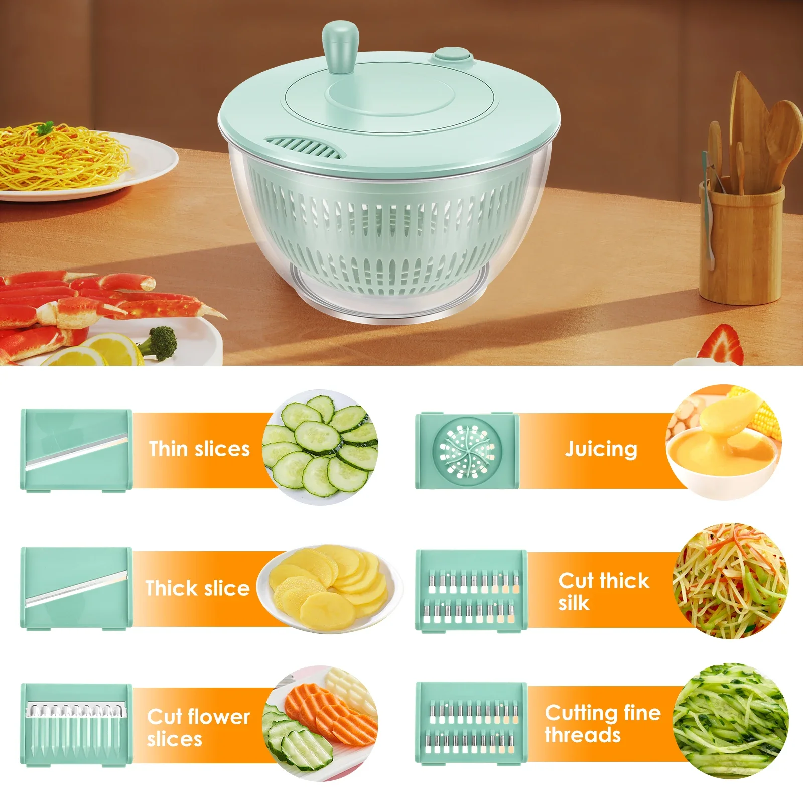 Vegetables Salad Spinner Vegetables Fruit Wash Basket Multifunc Dehydration Basket with Slicer Kitchen Gadget Salad Vegetables Salad Spinner Vegetables Fruit Wash Basket Multifunc Dehydration Basket with Slicer Kitchen Gadget Salad