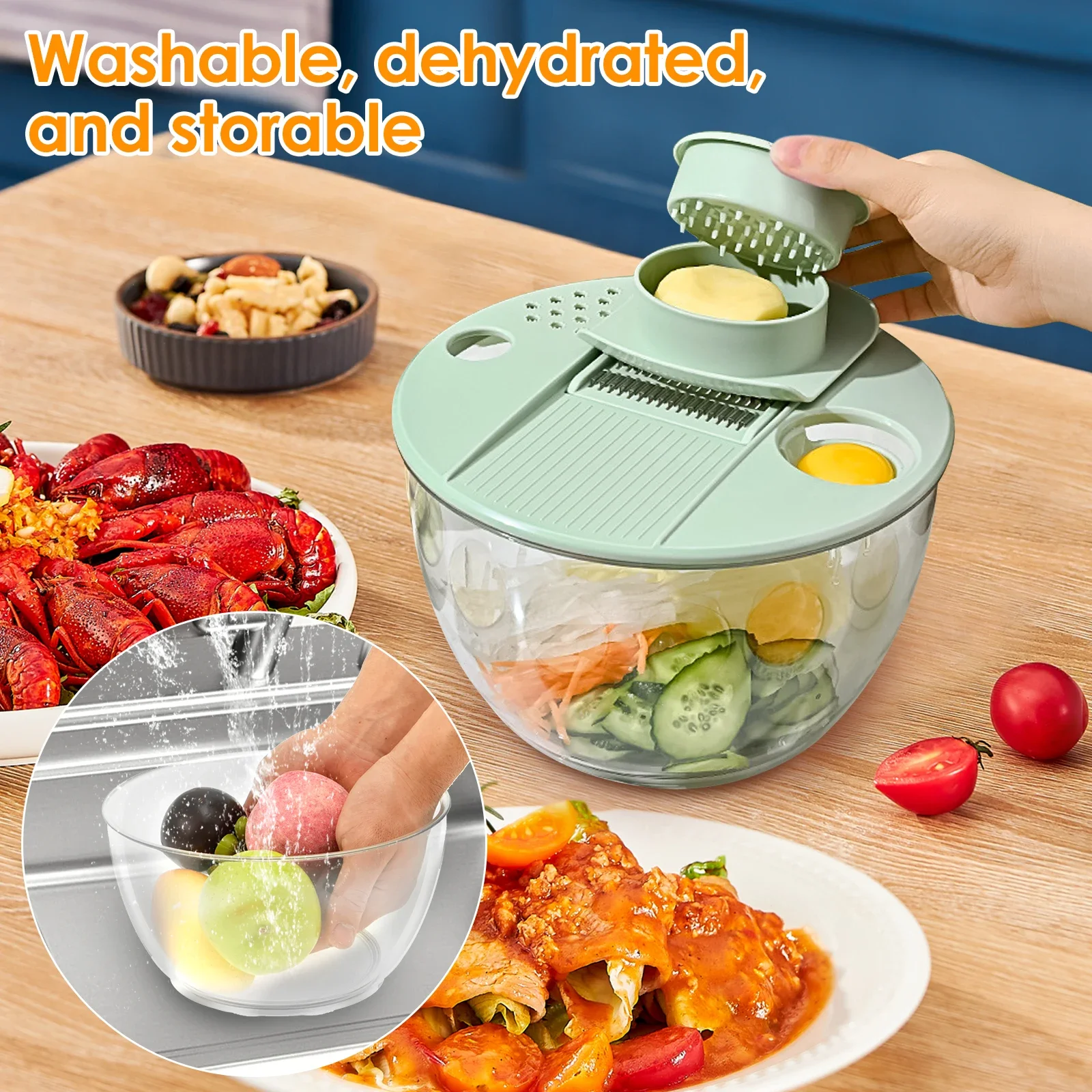 Vegetables Salad Spinner Vegetables Fruit Wash Basket Multifunc Dehydration Basket with Slicer Kitchen Gadget Salad Vegetables Salad Spinner Vegetables Fruit Wash Basket Multifunc Dehydration Basket with Slicer Kitchen Gadget Salad
