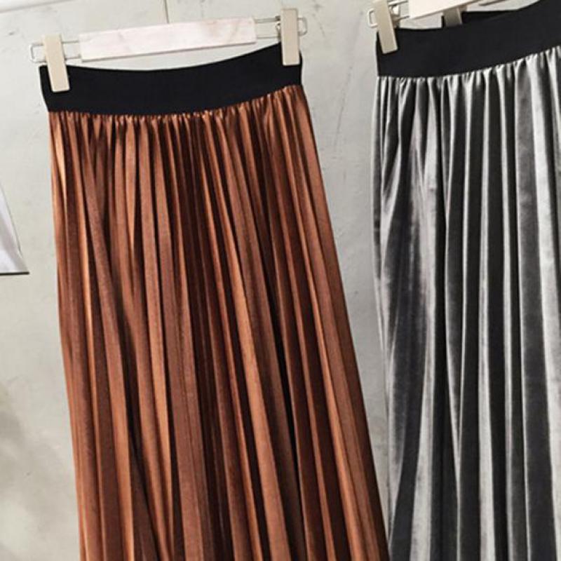 Velvet Skirt Pleated High-Waist Wear Velvet Skirt Pleated High-Waist Wear