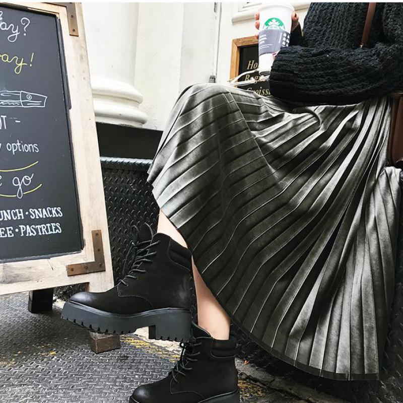 Velvet Skirt Pleated High-Waist Wear Velvet Skirt Pleated High-Waist Wear