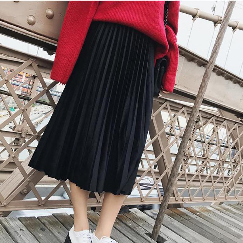 Velvet Skirt Pleated High-Waist Wear Velvet Skirt Pleated High-Waist Wear