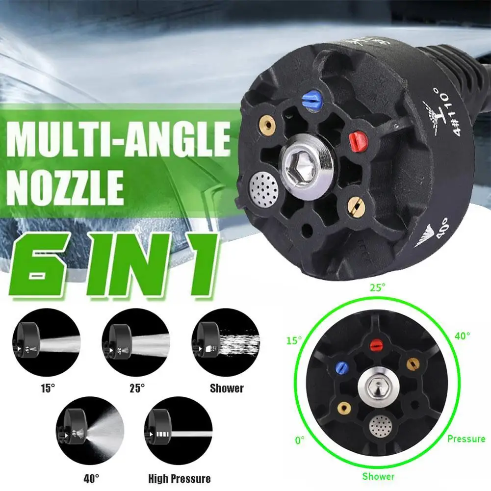 Versatile 6-in-1 Pressure Washer Nozzle Adjustable 3000 PSI Nozzle With 1/4” Quick Connect Gun Adapter Hoses Car Wash Versatile 6-in-1 Pressure Washer Nozzle Adjustable 3000 PSI Nozzle With 1/4” Quick Connect Gun Adapter Hoses Car Wash