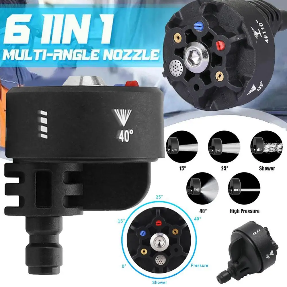Versatile 6-in-1 Pressure Washer Nozzle Adjustable 3000 PSI Nozzle With 1/4” Quick Connect Gun Adapter Hoses Car Wash Versatile 6-in-1 Pressure Washer Nozzle Adjustable 3000 PSI Nozzle With 1/4” Quick Connect Gun Adapter Hoses Car Wash