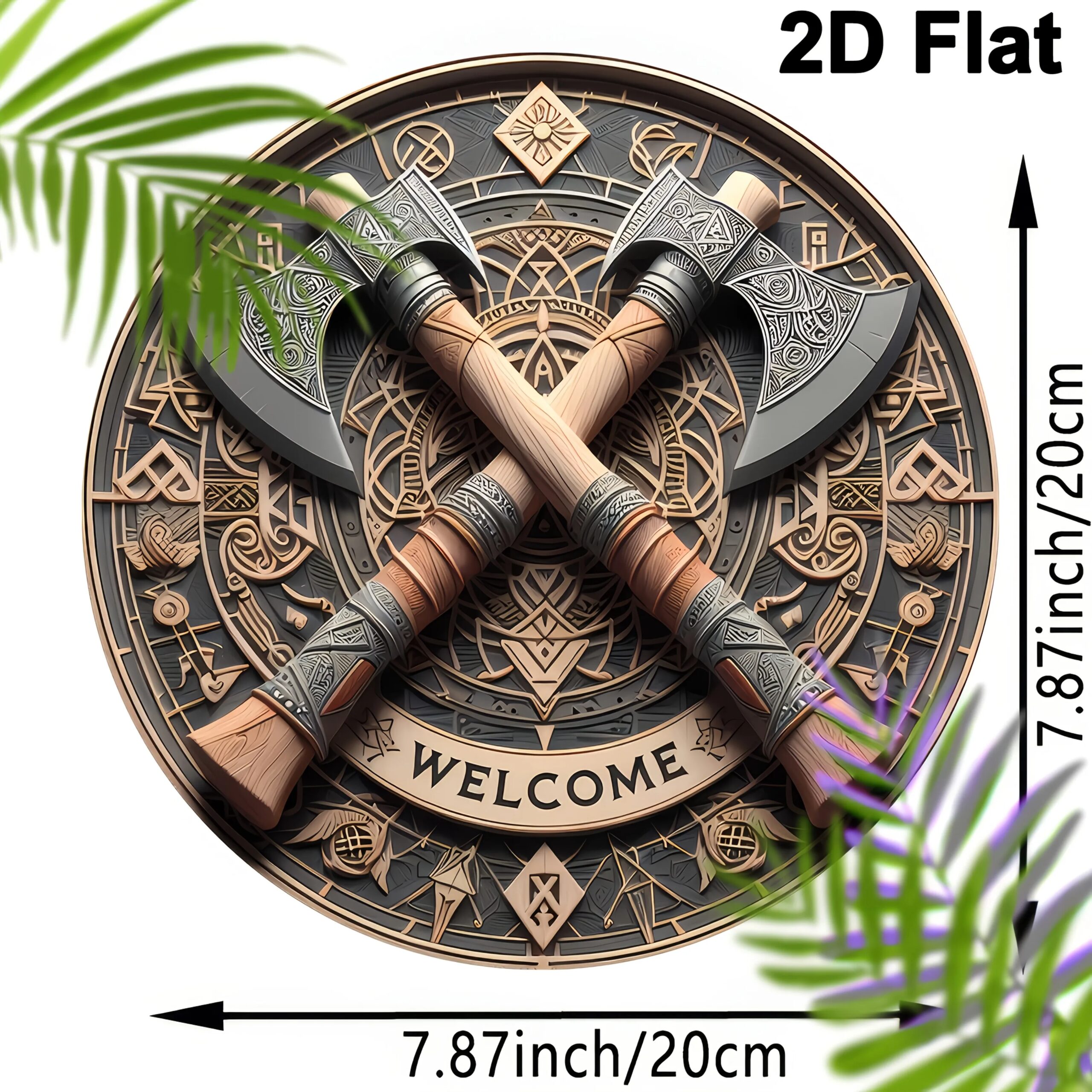 Viking Ax Welcome – 8inch X 8inch Round Wooden Wall Decoration for Home, Porch, Living Room and Office – Perfect Gift