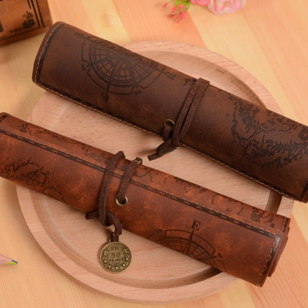 Vintage Canvas Roll Pencil Bag Creative Simplicity Large Capacity Stationery Box Roll Pencil Pouch 4 Style