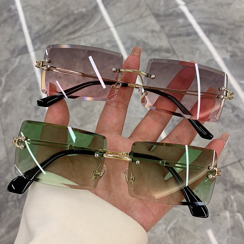 Vintage Fashion Sunglasses Rimless Frameless Rectangle Shades Gradient UV400 Summer Traveling Sun Glasses for Women