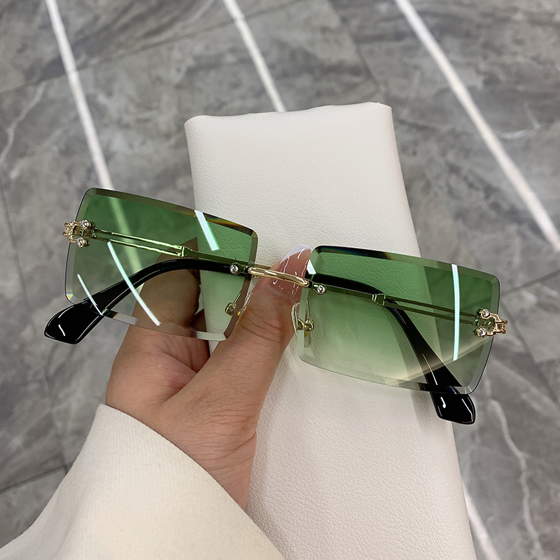 Vintage Fashion Sunglasses Rimless Frameless Rectangle Shades Gradient UV400 Summer Traveling Sun Glasses for Women