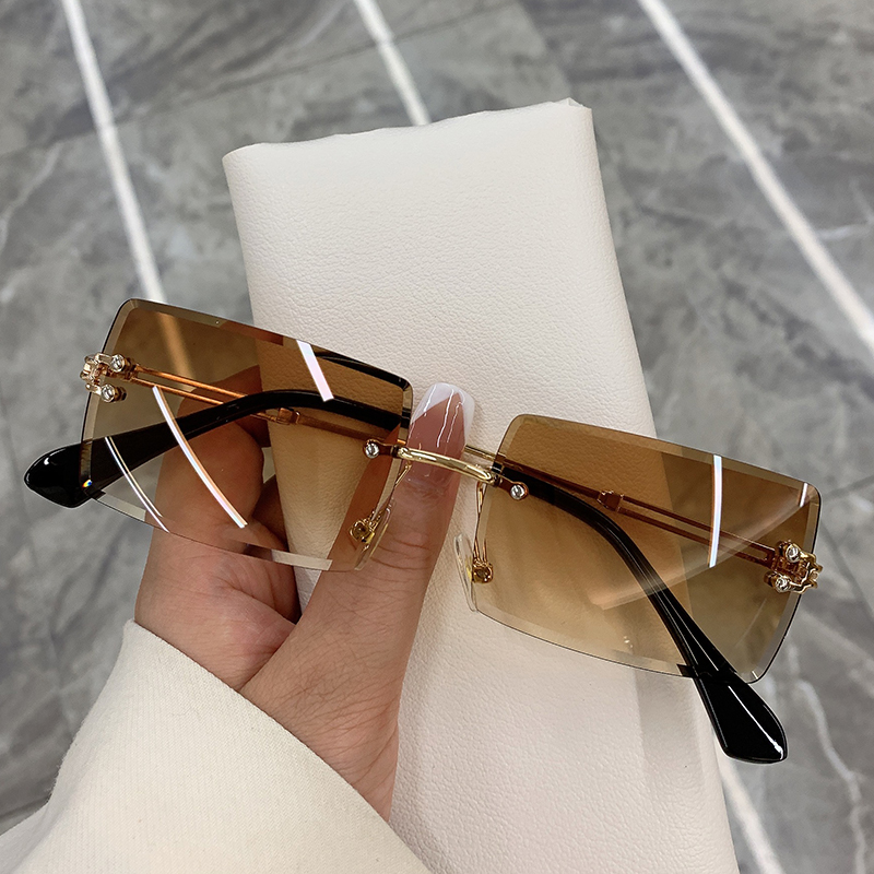 Vintage Fashion Sunglasses Rimless Frameless Rectangle Shades Gradient UV400 Summer Traveling Sun Glasses for Women