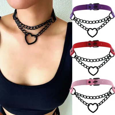 Vintage Heart Necklace Choker With Chain Goth Collar For Girls Grunge Punk Cute Kawaii Egirl Chocker Harajuku Vintage Heart Necklace Choker With Chain Goth Collar For Girls Grunge Punk Cute Kawaii Egirl Chocker Harajuku