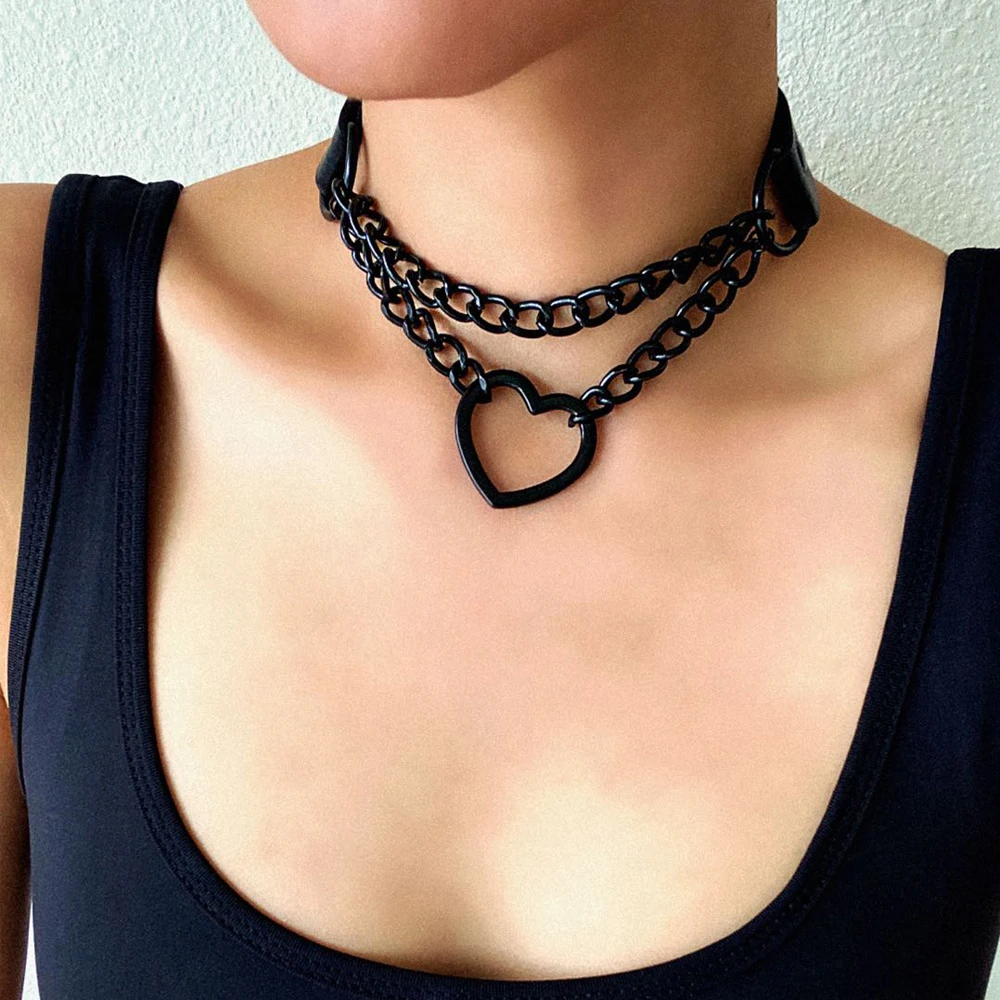 Vintage Heart Necklace Choker With Chain Goth Collar For Girls Grunge Punk Cute Kawaii Egirl Chocker Harajuku Vintage Heart Necklace Choker With Chain Goth Collar For Girls Grunge Punk Cute Kawaii Egirl Chocker Harajuku