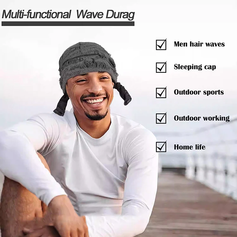 Vintage hole Cotton Durag Headband Unisex Hip Hop Bandana Long Tail Pirate Cap for Men Trendy Head Wraps Cycling Head
