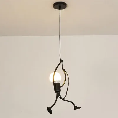 Vintage Iron Little Man Modern Arts Chandelier LED Ceiling Lamp Home Living Room Children Bedroom Decor Black E27