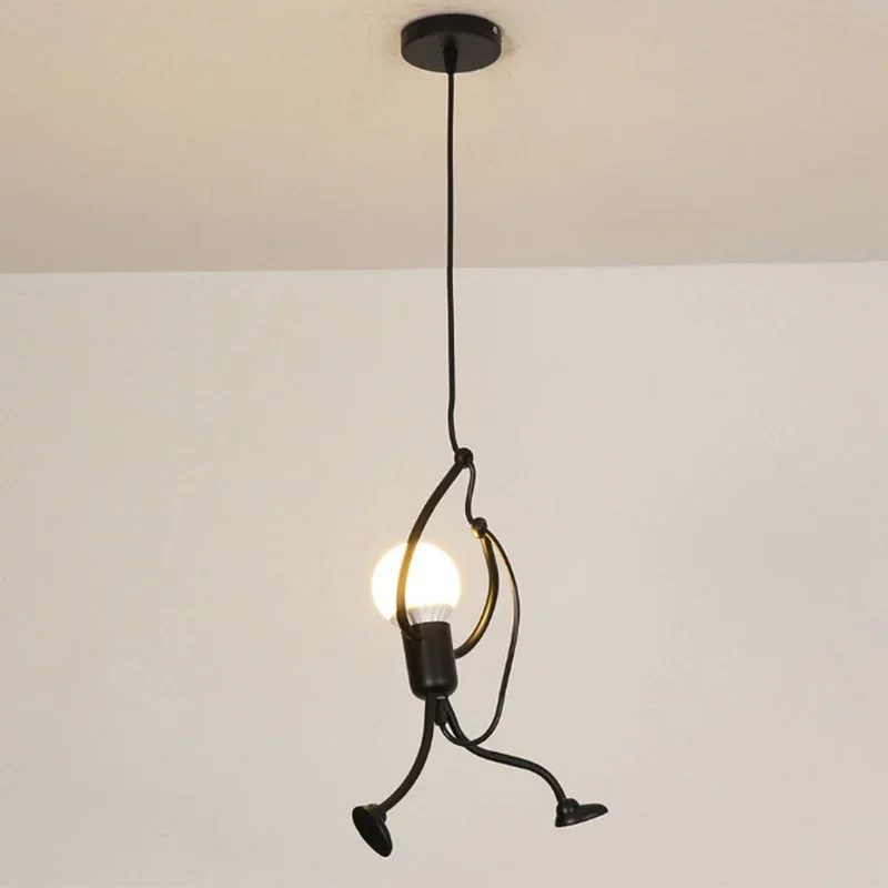 Vintage Iron Little Man Modern Arts Chandelier LED Ceiling Lamp Home Living Room Children Bedroom Decor Black E27