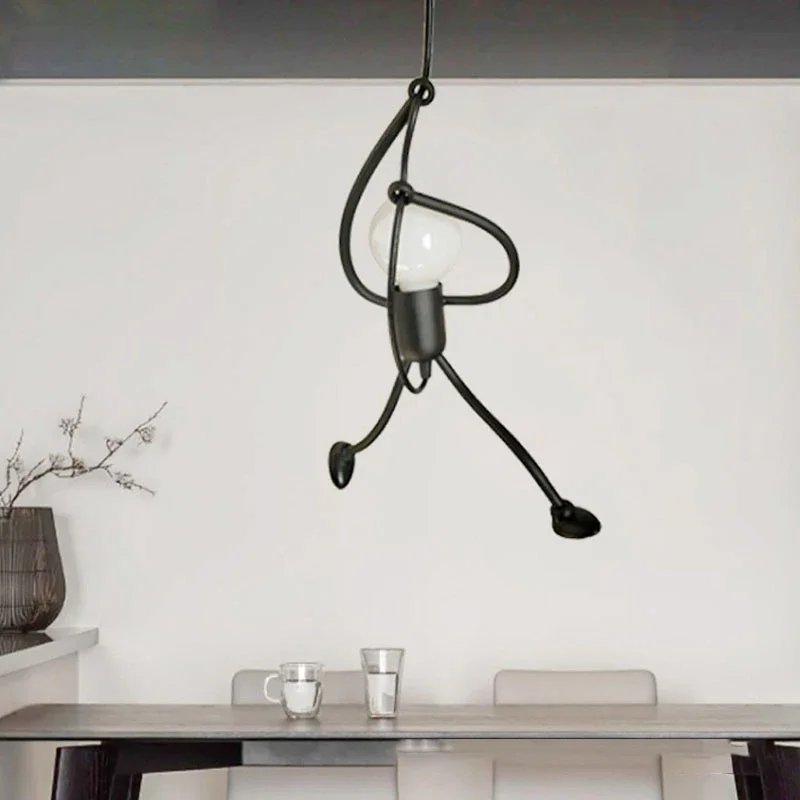 Vintage Iron Little Man Modern Arts Chandelier LED Ceiling Lamp Home Living Room Children Bedroom Decor Black E27