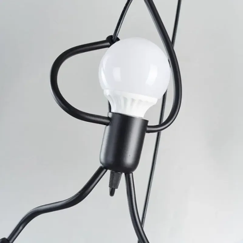 Vintage Iron Little Man Modern Arts Chandelier LED Ceiling Lamp Home Living Room Children Bedroom Decor Black E27
